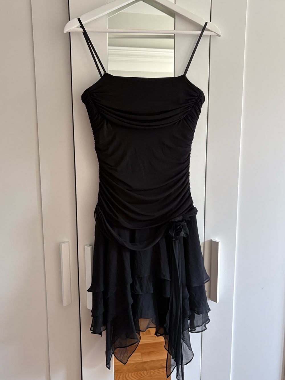 BCBGMAXAZRIA 90’s Black Silk Asymmetrical Corset Style Dress